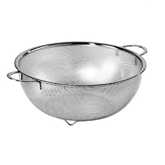 LOMESH Multipurpose Stainless Steel Kitchen Colander Fruit Vegetable Rice Washing Baskets Strainer Drainer with Handle Grains to Filter Easily in The Kitchen MicroPerforated Bowl Silver - Image 1