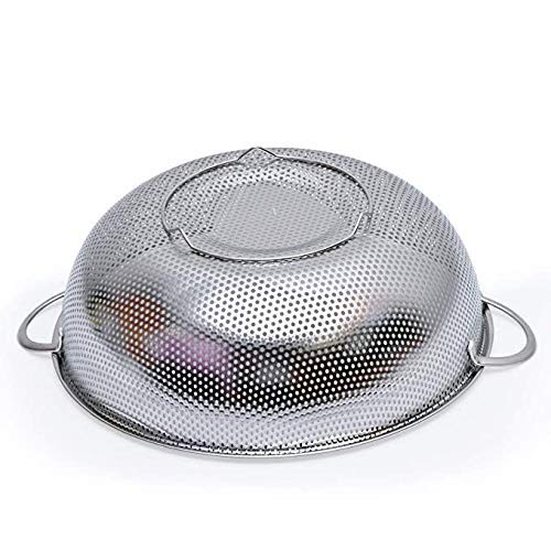LOMESH Multipurpose Stainless Steel Kitchen Colander Fruit Vegetable Rice Washing Baskets Strainer Drainer with Handle Grains to Filter Easily in The Kitchen MicroPerforated Bowl Silver - Image 3