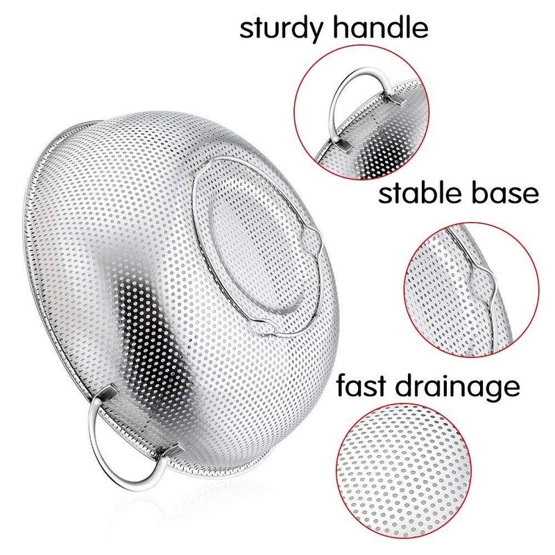 LOMESH Multipurpose Stainless Steel Kitchen Colander Fruit Vegetable Rice Washing Baskets Strainer Drainer with Handle Grains to Filter Easily in The Kitchen MicroPerforated Bowl Silver - Image 4