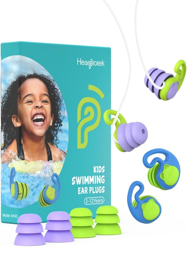 Hearprotek Swimming Ear Plugs for Kids, 2 Pairs Reusable Silicone Waterproof earplugs for Small Ear canals Toddlers∣Child Ear Protection for Swim Ear,Shower,Bath,Pool and Water Sports (3-12yrs) Purple - Image 1