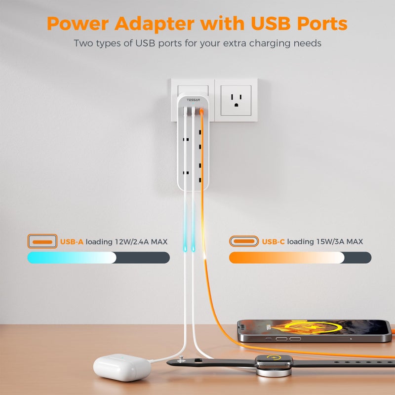 تيسان TESSAN UK to US Plug Adaptor, USA Travel Adapter with USB C - Image 4