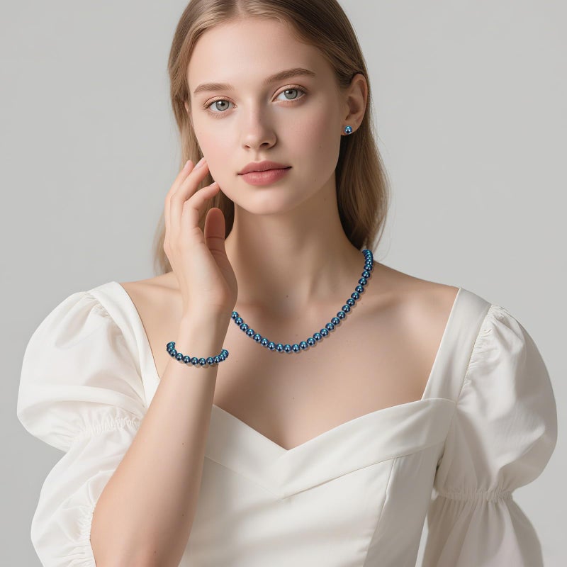 LOIPURI Black Pearl Necklace and Stud Earring Set Include Bracelet, Pearl Set Jewelry for Women with Preserved Rose Box Valentine's Day Gift - Image 4