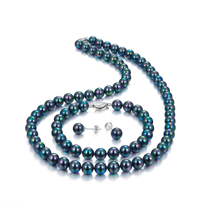 LOIPURI Black Pearl Necklace and Stud Earring Set Include Bracelet, Pearl Set Jewelry for Women with Preserved Rose Box Valentine's Day Gift - Image 1