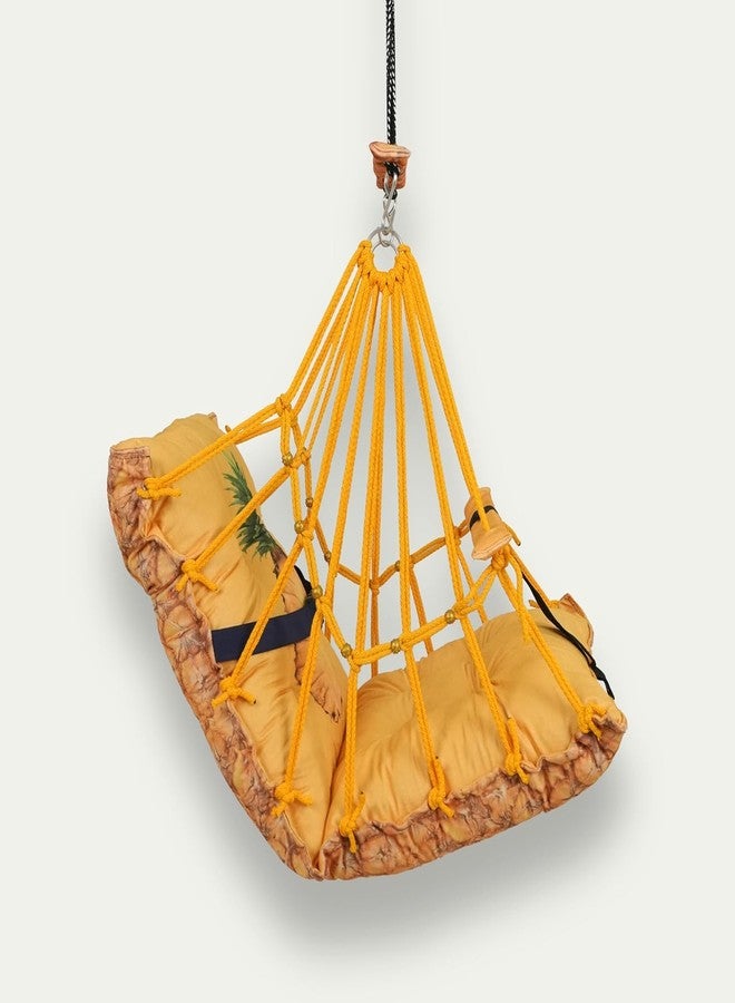 ELLEZZA Cotton Baby Swing for Kids Children Folding and Washable, Child Gift Soft Jhula with Safety Belt Easy to Carry Safety Lock Cradle Chair, Swing for Kids, Home Garden, oonjel (Pineapple) - Image 5