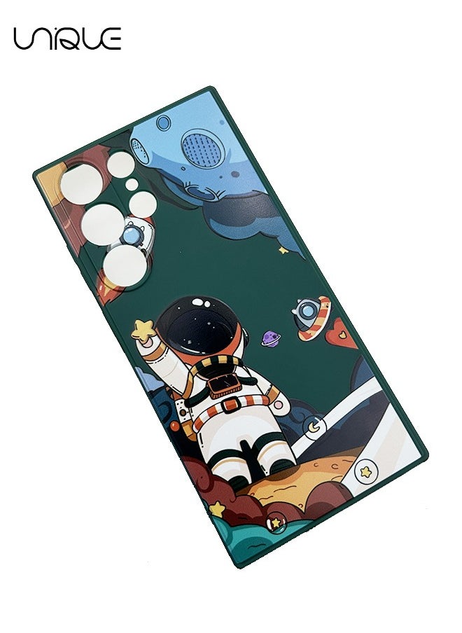 Unique - For Galaxy S23 Ultra Case, S23 Ultra Case Cute Cartoon Astronaut Pattern Design, Shockproof Anti Fall Protective Case Soft Protective Phone Cases for Samsung Galaxy S23 Ultra Case-Dark Green - Image 1