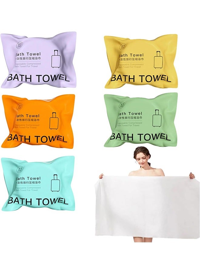 meayul 5 Pcs Disposable Bath Towel, 55 x 27 Inch（140*69cm), Disposable Cotton Bath Towels, Travel Disposable Bath Towels, White Large Body Camping Towel, Absorbent, Portable and Lightweight, Suitable for Hiking, Camping, Beach, Swimming and Traveling - Image 1