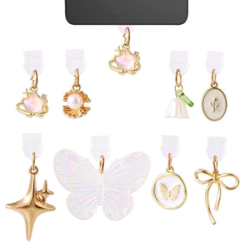 BdelrinQue 8 Pcs Anti Dust Plug Type C, Butterfly Dust Cover Charms for USB C Port Protection, Gold Type C Dust Plug Set for Device Care, Travel & Gifting - Image 1