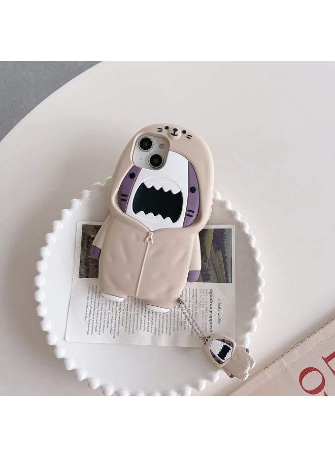 QoKcoahn Case Compatible with iPhone 17 Pro Max,Cute 3D Kawaii Funny Sweater Shark Cartoon Cover with Keychain Soft Silicone Gel Drop Protector Women Girls - Image 2