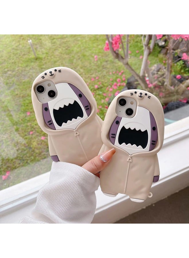 QoKcoahn Case Compatible with iPhone 17 Pro Max,Cute 3D Kawaii Funny Sweater Shark Cartoon Cover with Keychain Soft Silicone Gel Drop Protector Women Girls - Image 5