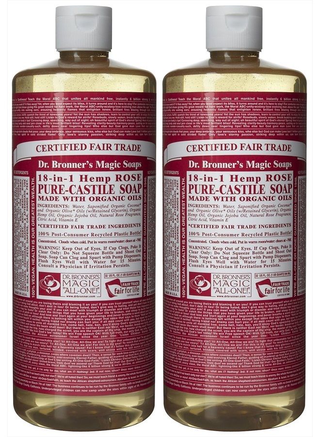 Dr. Bronner's Organic Pure Castile Liquid Soap, Rose, 32 oz, 2 pk