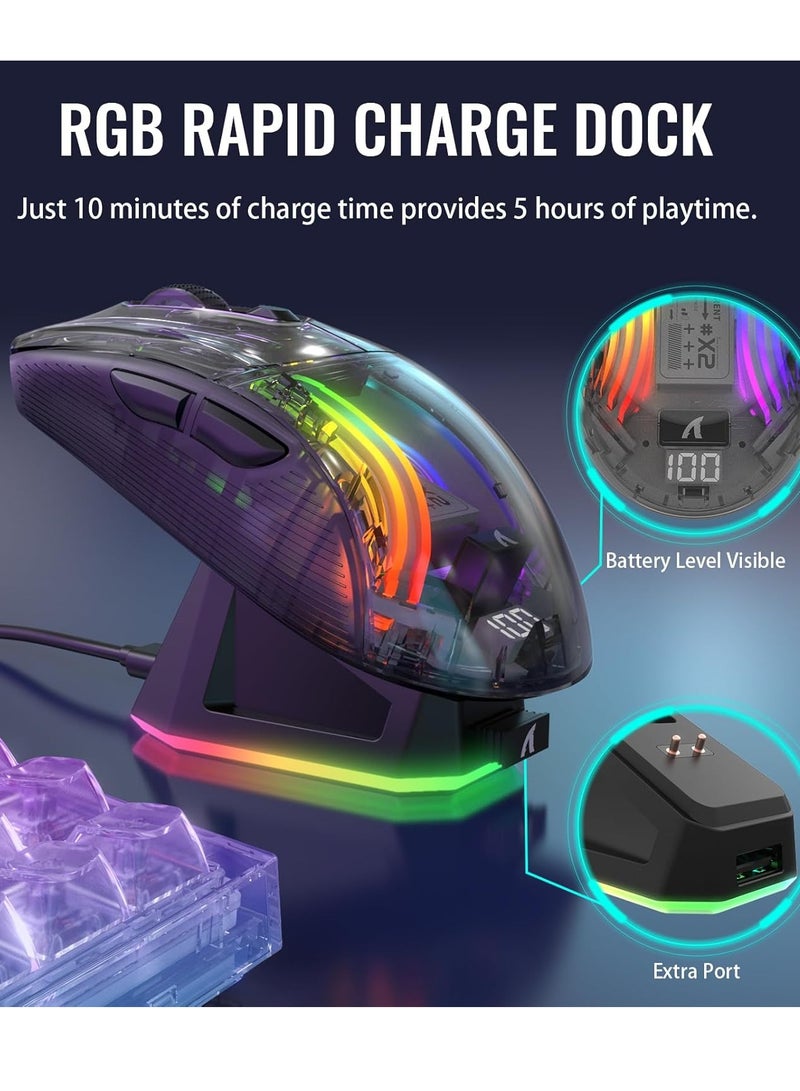 Attack Shark X2 Pro Wireless Gaming Mouse with Charging Dock, Silent Bluetooth Mouse (Tri-Mode BT5.0/2.4G/Wired), RGB Ergonomic Mouse 4000DPI, Transparent Case, PC/Mac/Tablet, Black - Image 3