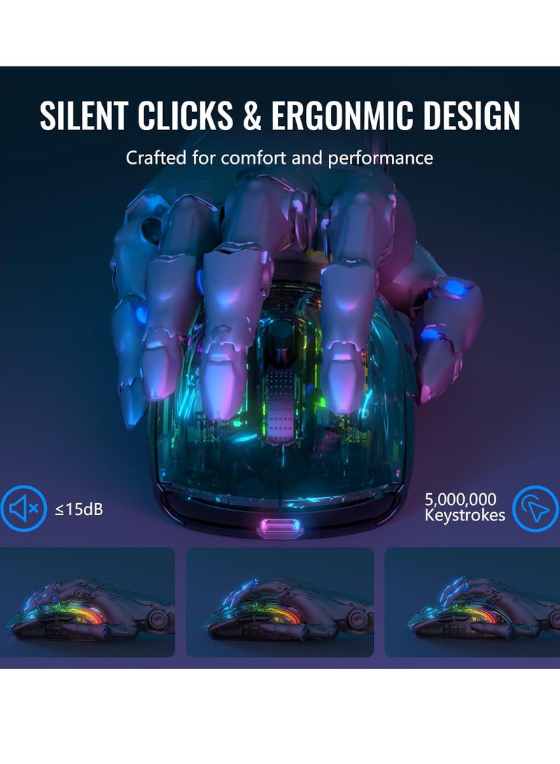 Attack Shark X2 Pro Wireless Gaming Mouse with Charging Dock, Silent Bluetooth Mouse (Tri-Mode BT5.0/2.4G/Wired), RGB Ergonomic Mouse 4000DPI, Transparent Case, PC/Mac/Tablet, Black - Image 4