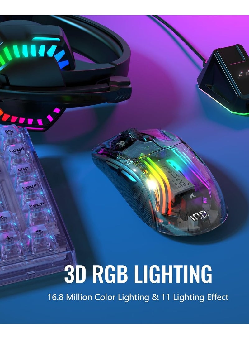 Attack Shark X2 Pro Wireless Gaming Mouse with Charging Dock, Silent Bluetooth Mouse (Tri-Mode BT5.0/2.4G/Wired), RGB Ergonomic Mouse 4000DPI, Transparent Case, PC/Mac/Tablet, Black - Image 5