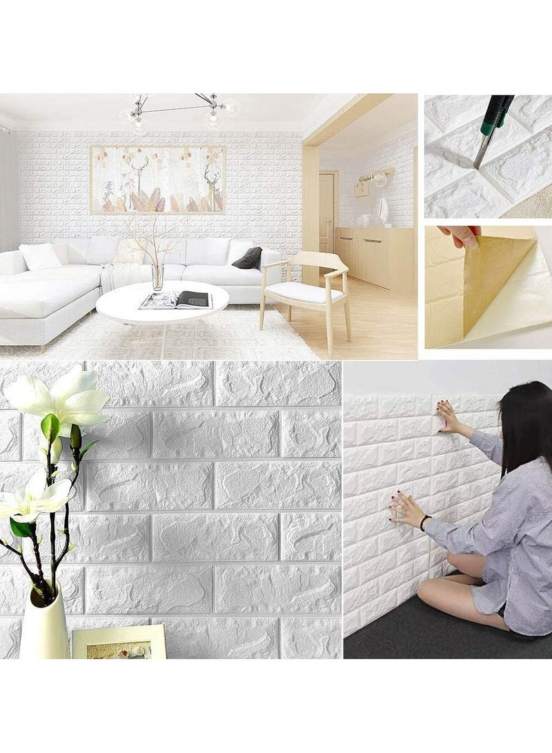LINGWEI 10 Piece 3D Foam Bricks Wallpaper Set Faux Foam Self-Adhesive Wall Sticker White 70x77cm - Image 5