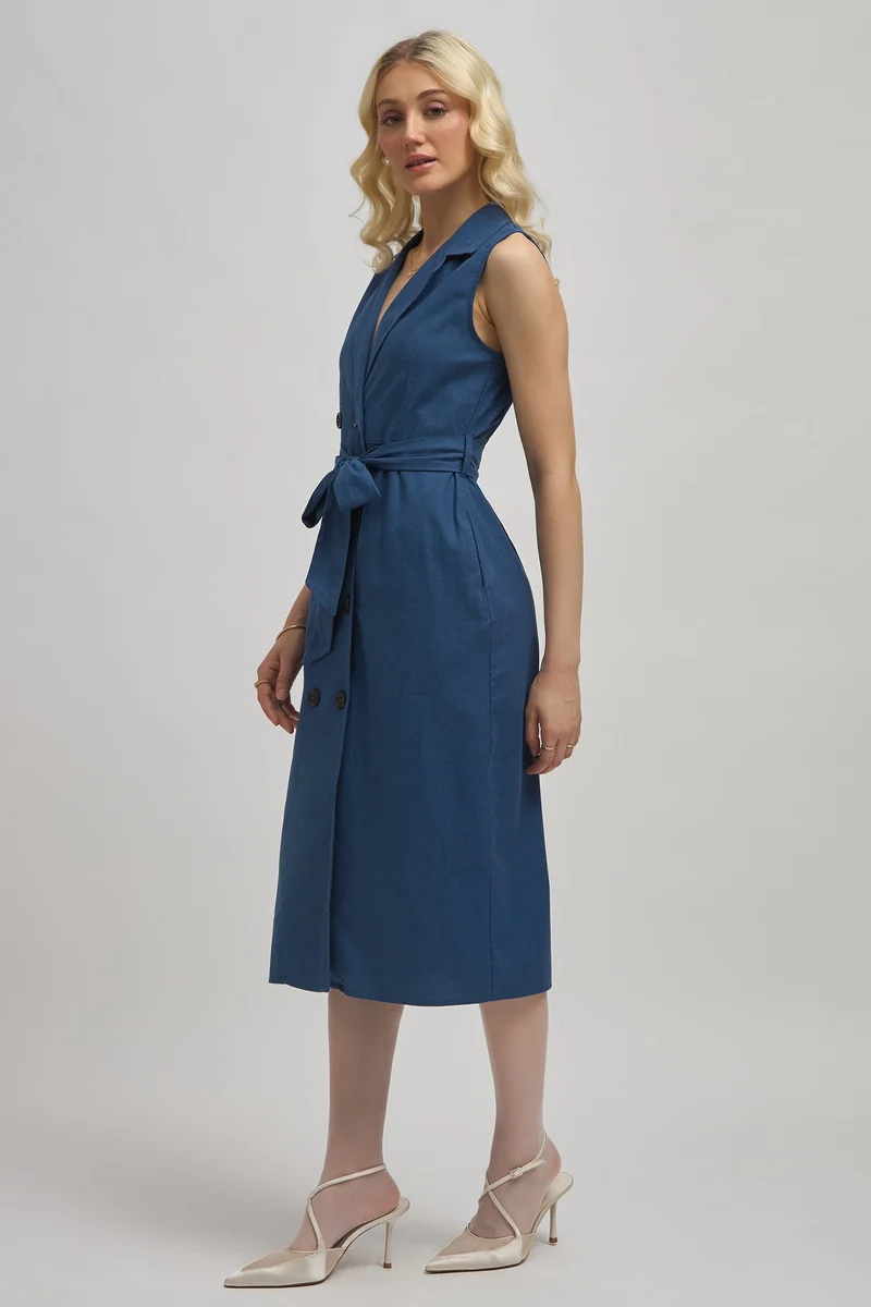 Virgio Virgio Women Poly Fabric V-Neck Midi Length Solid Sleeveless Dress