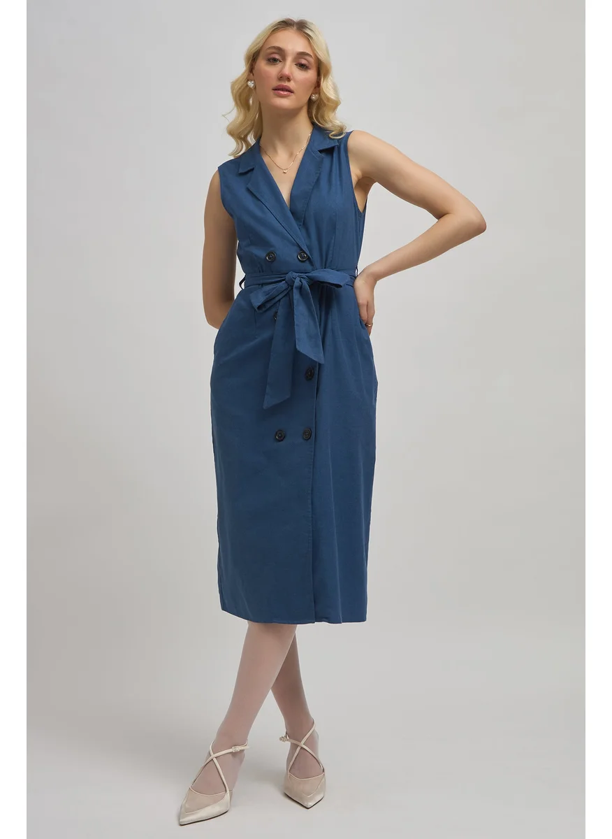 Virgio Virgio Women Poly Fabric V-Neck Midi Length Solid Sleeveless Dress