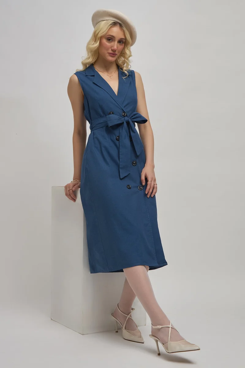 Virgio Virgio Women Poly Fabric V-Neck Midi Length Solid Sleeveless Dress