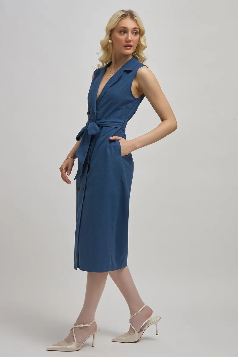 Virgio Virgio Women Poly Fabric V-Neck Midi Length Solid Sleeveless Dress