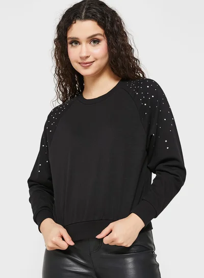 Jacqueline de Yong Embellished Knitted Sweatshirt