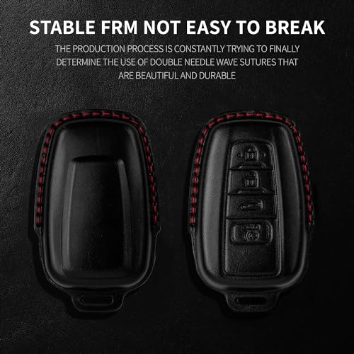 Tukellen for Toyota Key Fob Cover Genuine Leather With Keychain,Leather Key Case Protector Compatible with 2020-2022 Highlander Corolla Prius 2018-2024 RAV4 Camry Avalon C-HR GT86 -black (red line) - Image 3