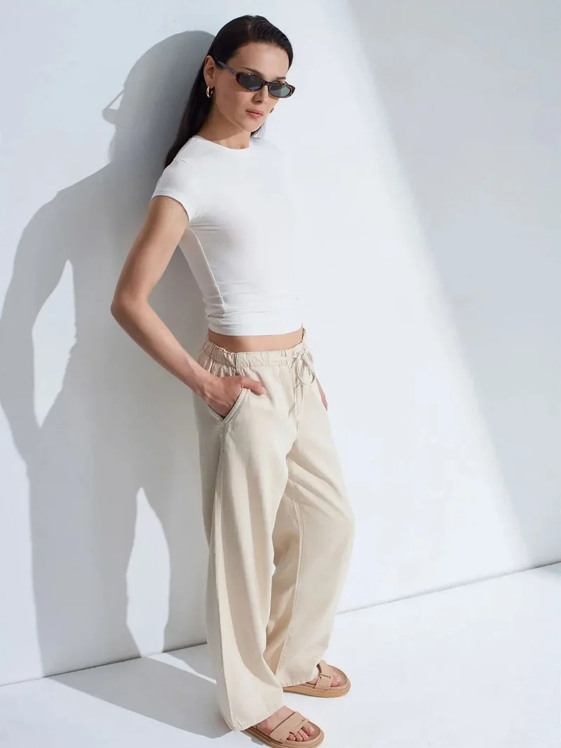 ديلفين Dilvin Mid-Waist Wide-Leg Denim Jeans