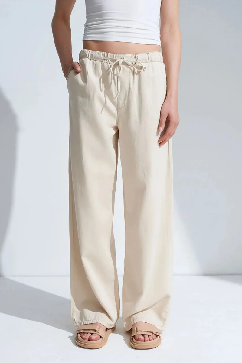 Dilvin Beige Natural DILVIN Mid-Waist Wide-Leg Denim Jeans for Women | Best Price UAE