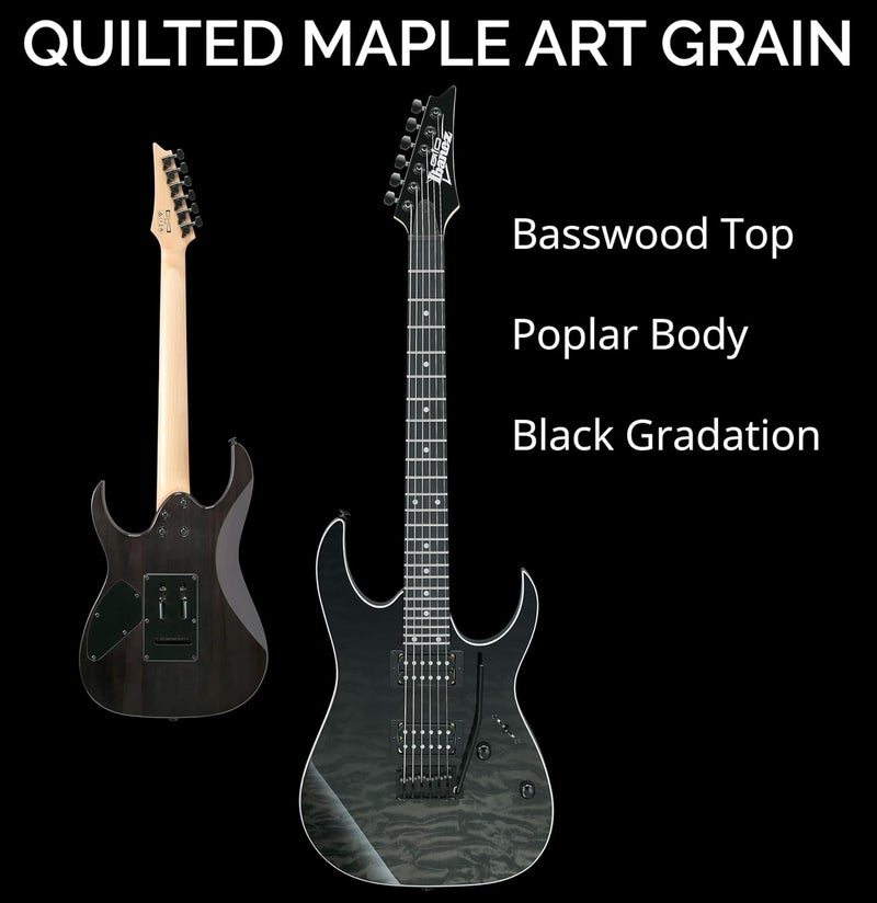 ايبانيز غيتار كهربائي من نوع إيبانيز جيو GRG120QASP-BKG - تدرج أسود مع سطح من خشب القيقب المبطن - Image 4