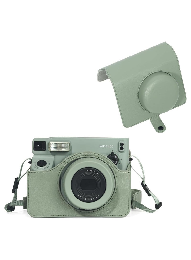 Fujifilm Instax Wide 400 Protective Case Instant Film Camera - Full cover with buckle, retro camera bag with strap, synthetic leather sage green - Image 1