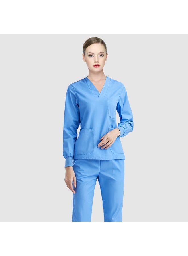 NIBEMINENT Long Sleeve Pure Cotton Lab Coat Scrub Uniform Dental Office Beauty Workwear Set for Men And Women - Image 1