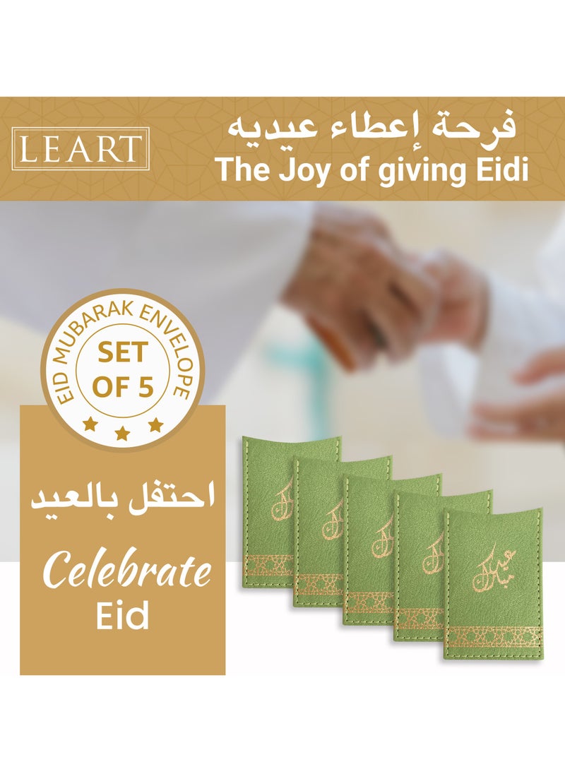 LeArt Leather Eid Envelopes - Eid Mubarak Envelopes | Eid Envelopes | Eid Decorations | Eid Envelopes for Kids (Green | Set of 5)  - Image 3