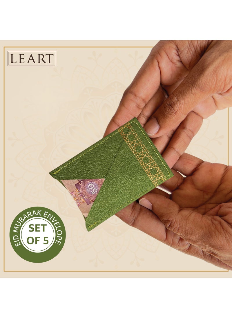 LeArt Leather Eid Envelopes - Eid Mubarak Envelopes | Eid Envelopes | Eid Decorations | Eid Envelopes for Kids (Green | Set of 5)  - Image 4