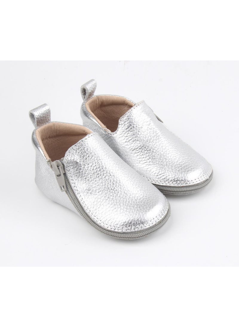 Rczs 04 Zipper Shoes Soft Soles Silver 18-19 0-6 Months