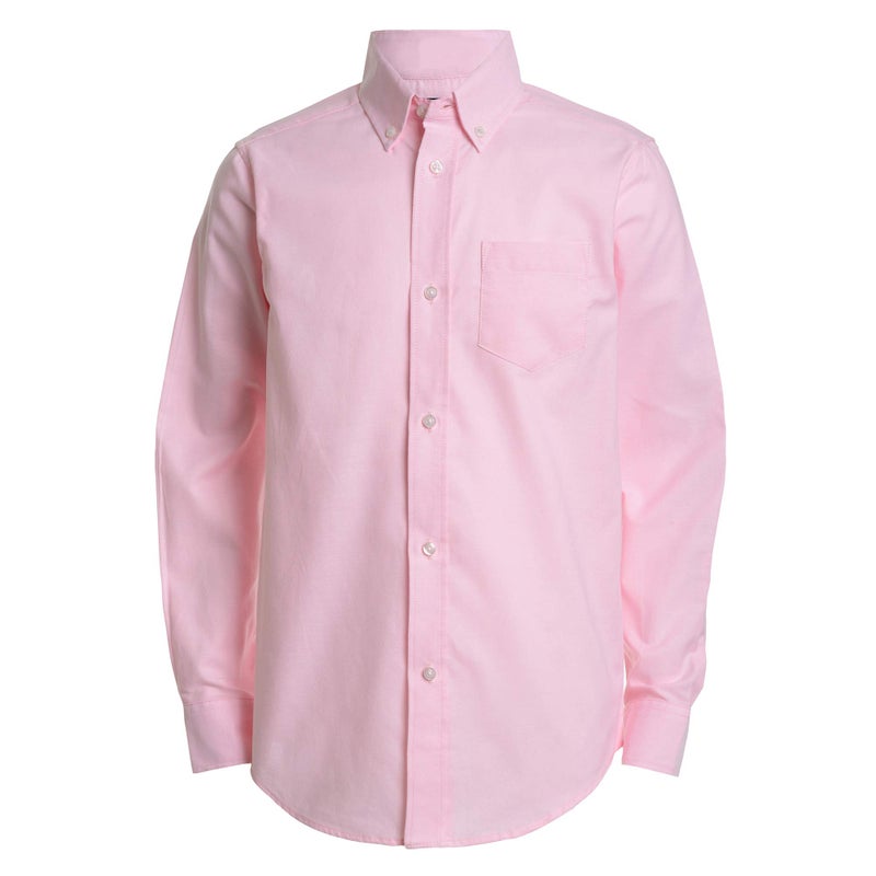 Izod boys Long Sleeve Solid Button-Down Oxford Shirt, Medium Pink, 18 Regular