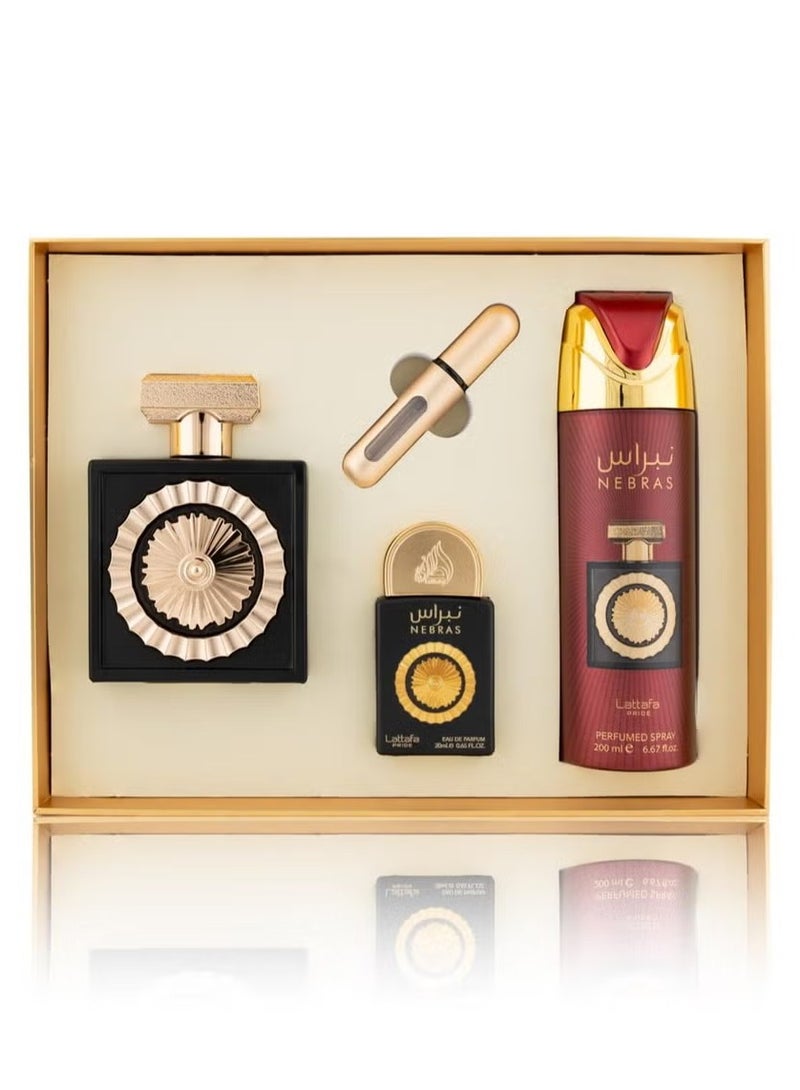 لطافة نبراس أو دو بارفان 100 مل + أو دو بارفان 20 مل + بخاخ معطر 200 مل