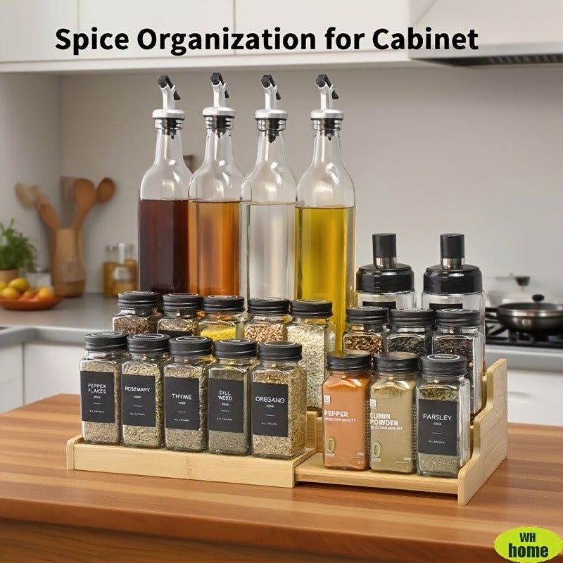 High-Quality 3-Tier Spice Rack, Expandable, 100% Bamboo, Ultra-Practical Kitchen Spice Rack. 3-Tier Storage Rack, Display Rack, Cosmetics Organizer. Multifunctional And Versatile, Suitable for Kitchen, Dining Room, Bedroom Scenes, Home Gift - Image 1