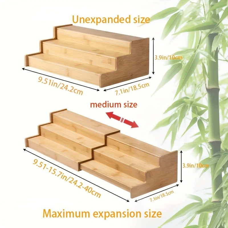 High-Quality 3-Tier Spice Rack, Expandable, 100% Bamboo, Ultra-Practical Kitchen Spice Rack. 3-Tier Storage Rack, Display Rack, Cosmetics Organizer. Multifunctional And Versatile, Suitable for Kitchen, Dining Room, Bedroom Scenes, Home Gift - Image 5