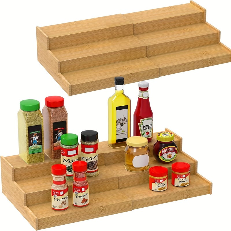 High-Quality 3-Tier Spice Rack, Expandable, 100% Bamboo, Ultra-Practical Kitchen Spice Rack. 3-Tier Storage Rack, Display Rack, Cosmetics Organizer. Multifunctional And Versatile, Suitable for Kitchen, Dining Room, Bedroom Scenes, Home Gift - Image 3