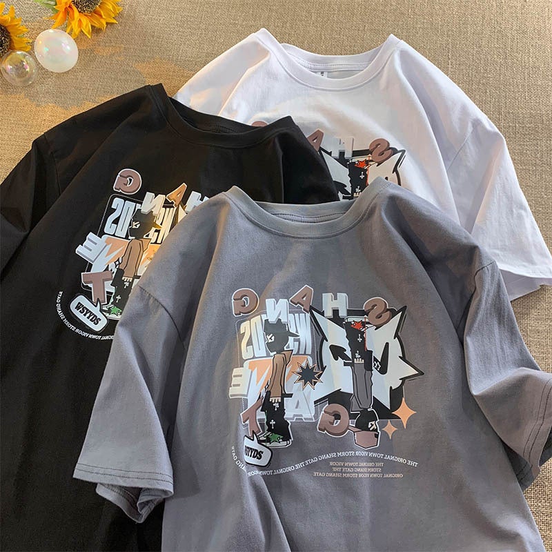 Summer short-sleeved T-shirt men's round neck pullover printed casual fashion brand all-match cotton Youth student sports T-shirt - Image 4