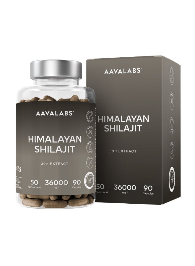 AAVALABS Himalayan Shilajit Capsules High Dose 36000 mg ,Boosts energy and stamina naturally and supports overall vitality and physical performance,90 Capsules - Image 1