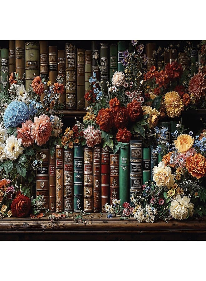 lamplig Puzzles for Adults 1000 Pieces, Vintage Book Flower Bookshelf Library, Nature 1000 Piece Puzzle for Adults Seniors, Antique Hard Jigsaw Puzzles with Letters on Back, 1:1 Poster - Image 1