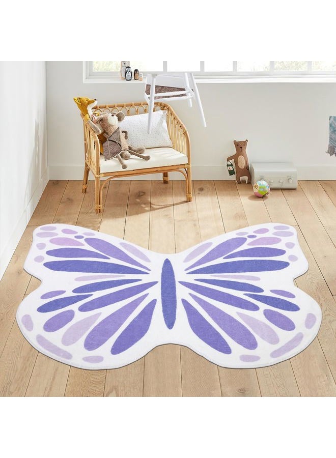 Topotdor Cute Butterfly Kids Rugs for Girls Bedroom, Toddler Nursery Rug Soft Washable Kids Area Rug for Butterfly Living Room Playroom Decor, Purple 35 x 43 inch - Image 1