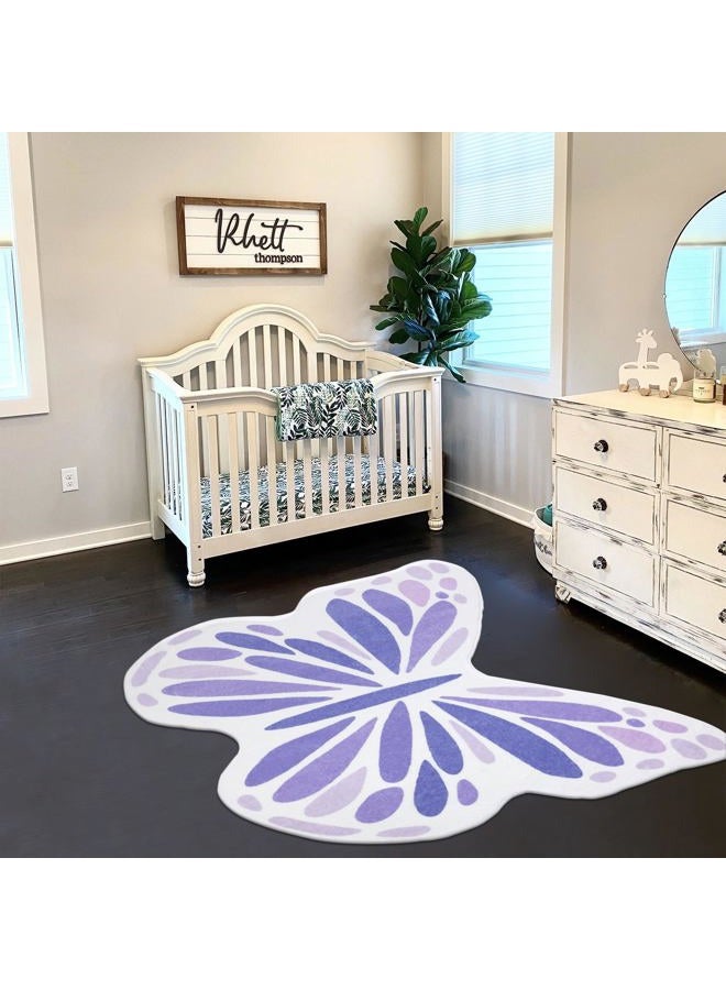 Topotdor Cute Butterfly Kids Rugs for Girls Bedroom, Toddler Nursery Rug Soft Washable Kids Area Rug for Butterfly Living Room Playroom Decor, Purple 35 x 43 inch - Image 3