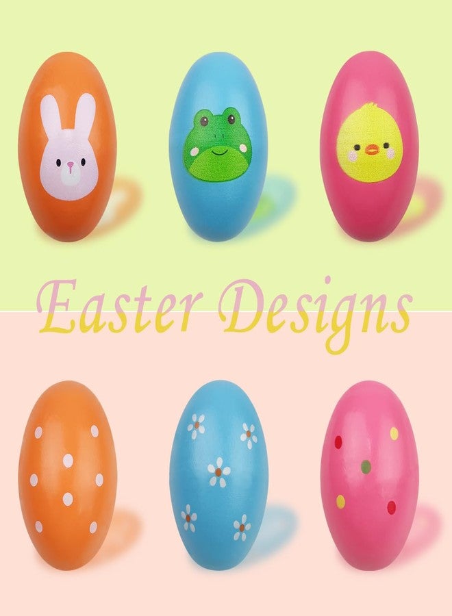 OCBTOW 6 Pack Easter Wooden Shake Eggs Percussion Musical Easter Eggs Shakers for Toddlers Kids Girls Boys Easter Basket Stuffers Fillers Gifts - Image 3