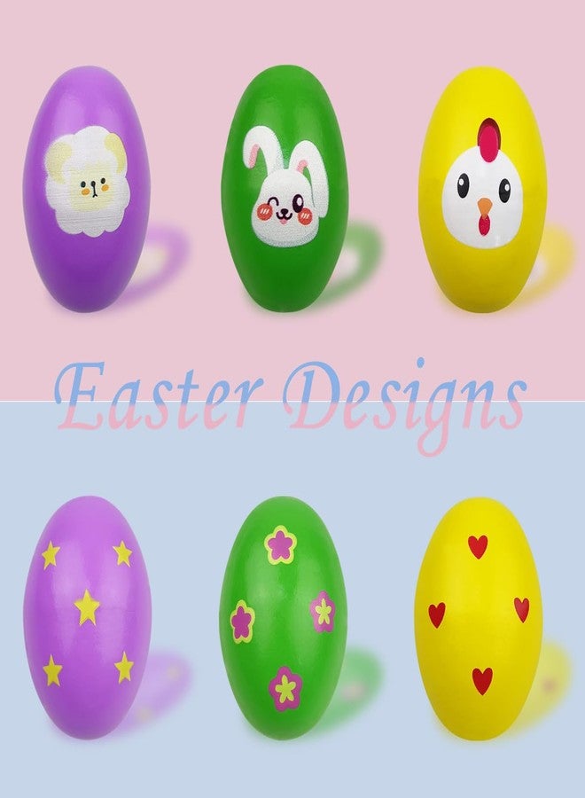 OCBTOW 6 Pack Easter Wooden Shake Eggs Percussion Musical Easter Eggs Shakers for Toddlers Kids Girls Boys Easter Basket Stuffers Fillers Gifts - Image 2