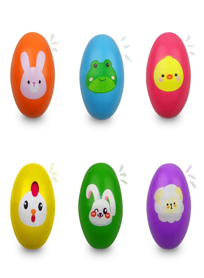 OCBTOW 6 Pack Easter Wooden Shake Eggs Percussion Musical Easter Eggs Shakers for Toddlers Kids Girls Boys Easter Basket Stuffers Fillers Gifts - Image 1