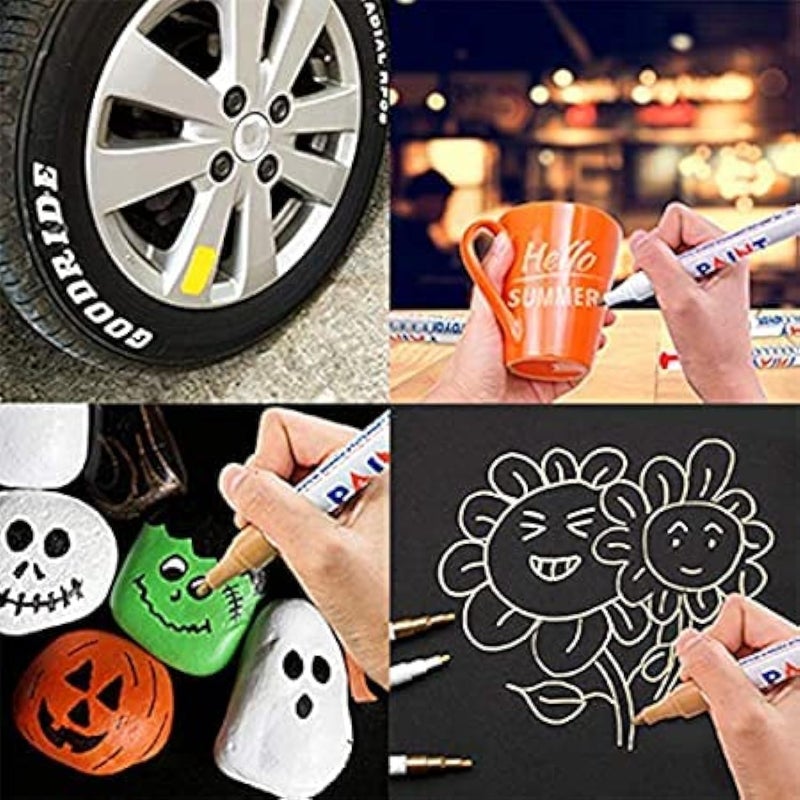 AQ AQSON AQSON 10 Pcs Waterproof Permanent Tyre Tread Rubber Marker Paint Pen - White - Image 4