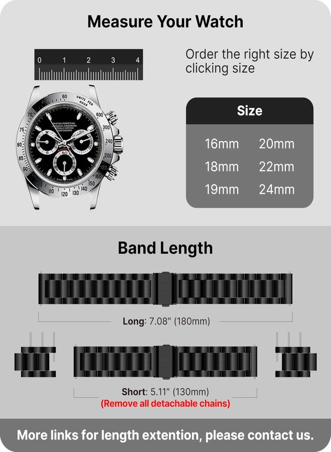 Fullmosa 22mm Quick Release Watch Straps for Samsung Galaxy Watch 3 45mm/Huawei GT3/GT 2 46mm, Stainless Steel Watch Band for Fossil Gen 6/Amazfit GTR 47mm/One Plus(46mm)/Noise Colorfit - Black - Image 5