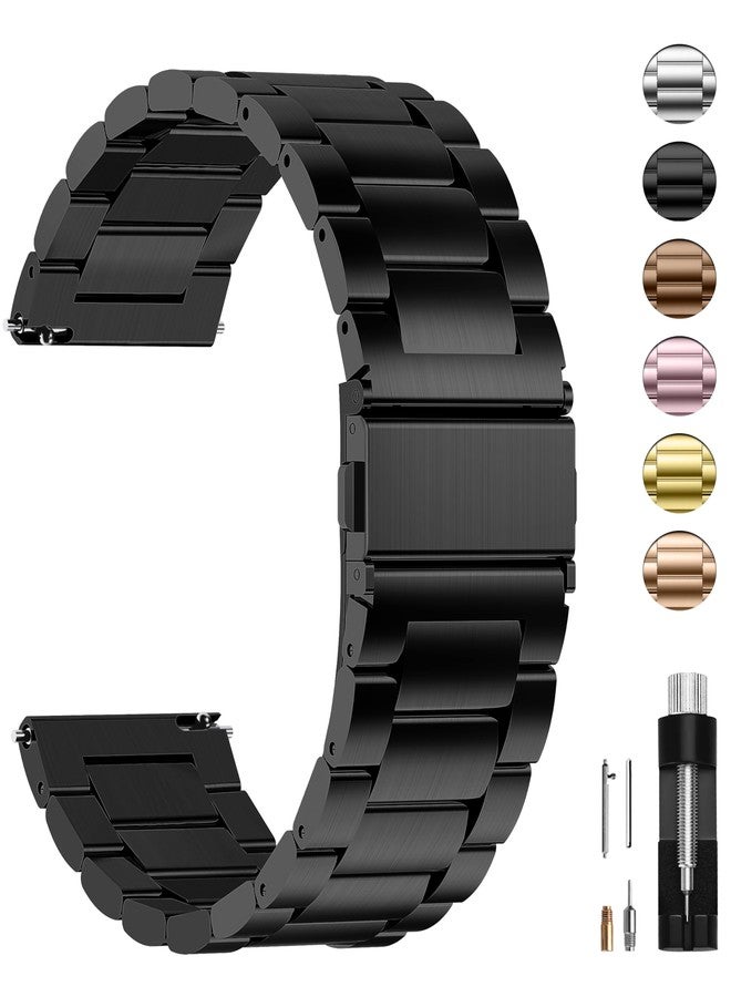 Fullmosa 22mm Quick Release Watch Straps for Samsung Galaxy Watch 3 45mm/Huawei GT3/GT 2 46mm, Stainless Steel Watch Band for Fossil Gen 6/Amazfit GTR 47mm/One Plus(46mm)/Noise Colorfit - Black - Image 1