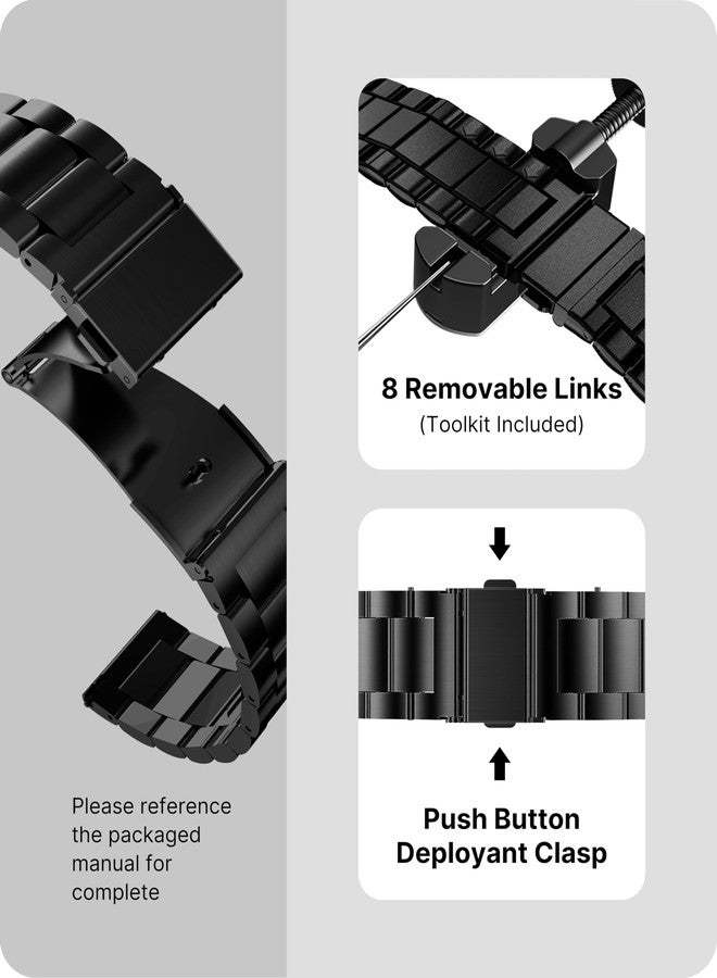 Fullmosa 22mm Quick Release Watch Straps for Samsung Galaxy Watch 3 45mm/Huawei GT3/GT 2 46mm, Stainless Steel Watch Band for Fossil Gen 6/Amazfit GTR 47mm/One Plus(46mm)/Noise Colorfit - Black - Image 4