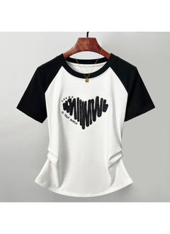 Women's Wear Blouse With Wool And Velvet Niche Design Sense Black And White Contrast Color Long-sleeved Base Shirt Spring And Summer Shoulder Sleeve T-shirt For Women